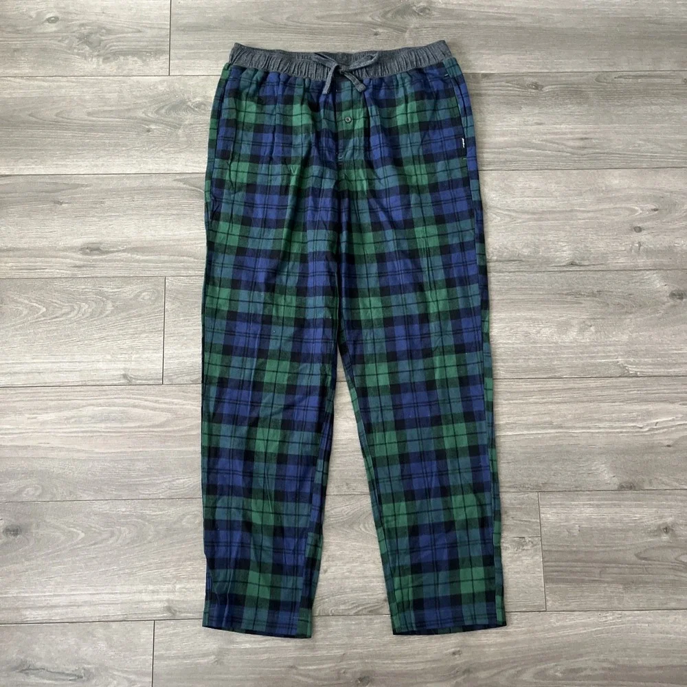 Eddie Bauer Mens M Lounge Pants Blue Green Plaid Drawstring